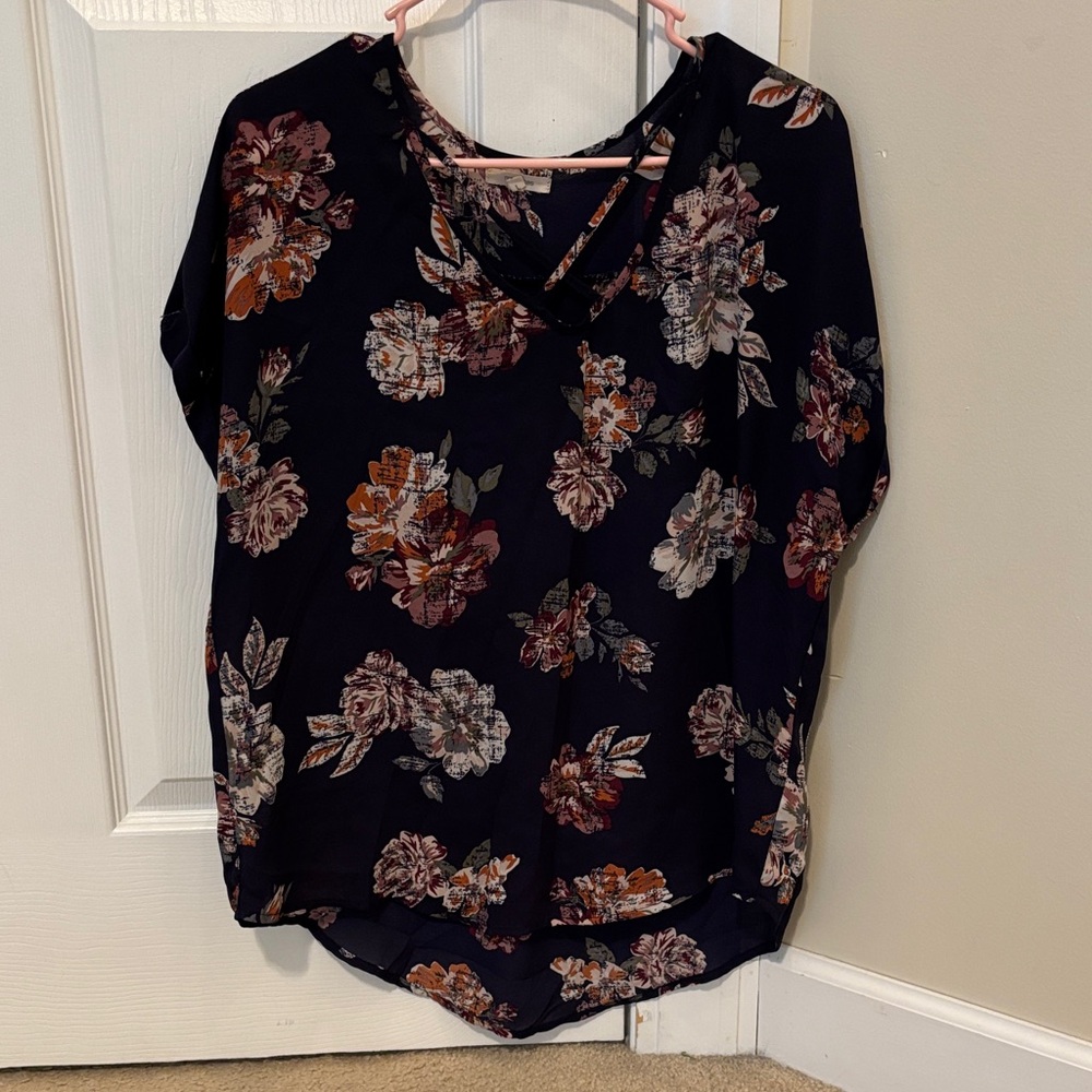 Floral Print Women's Top - Navy and Pink